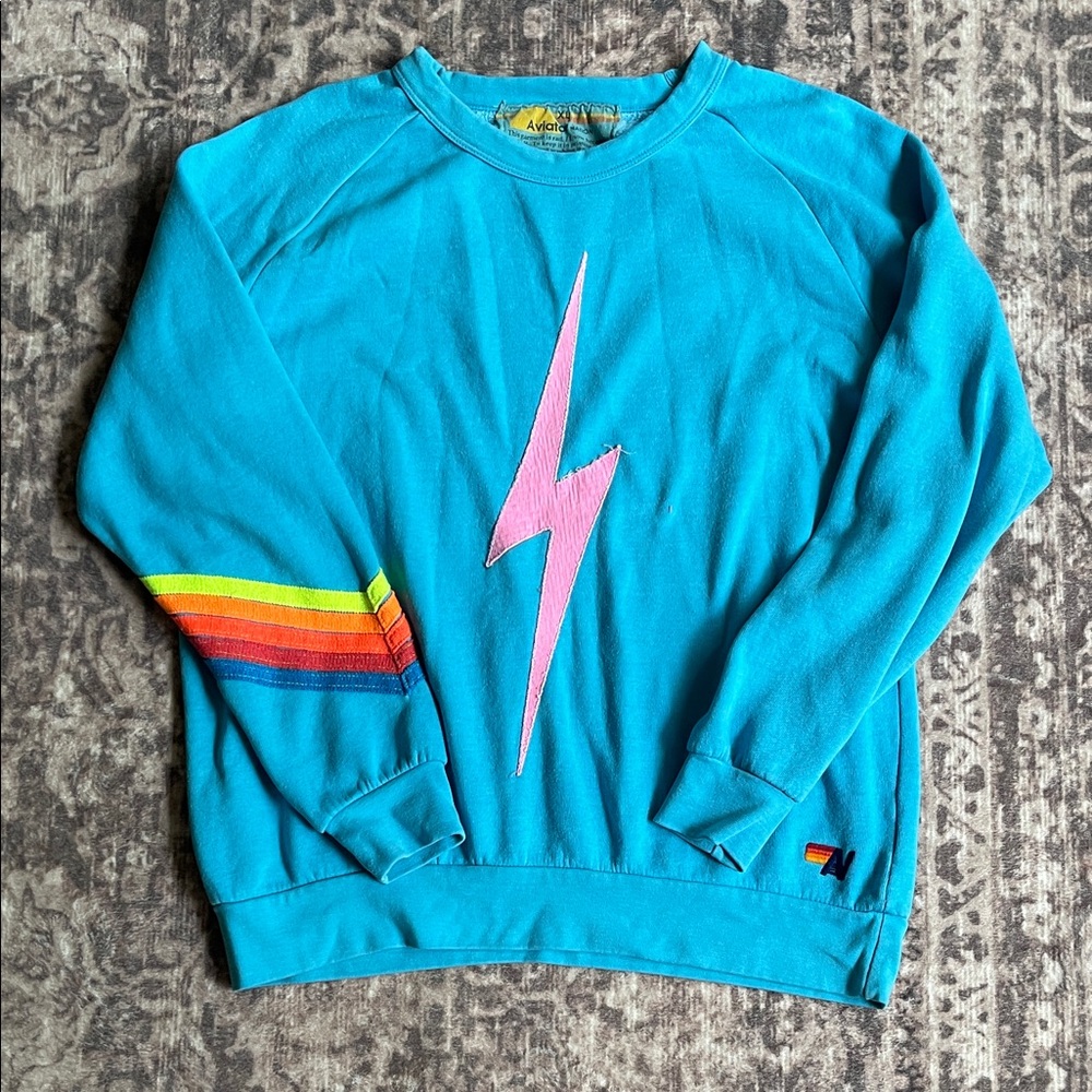 Aviator Nation Turquoise Bolt Stripe Sweatshirt